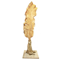 Rzeźba Dekoracja Liść stojący Drewno TEAK